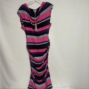 Striped Pink and Black Maxi Dress Plenty by Tracey large